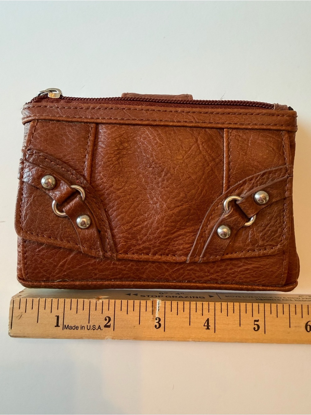 Y2K 2000s Style & Co Brown Leather Wallet ID Window Zip Pocket Snap Coin Closure